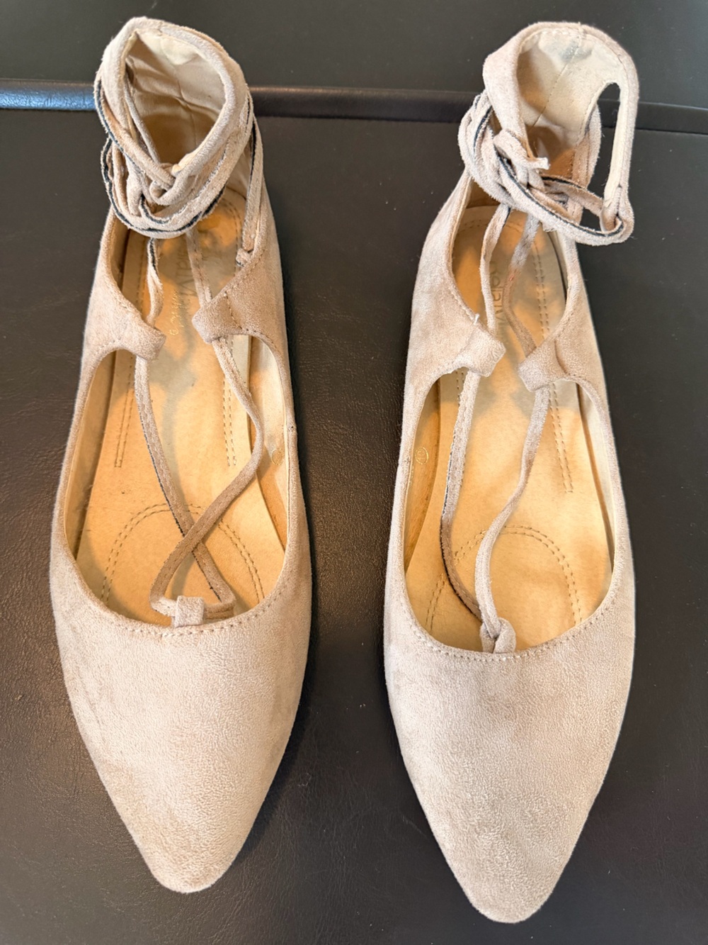 Bella Marie Taupe Lace-Up Gladiator Pointed-Toe Flat